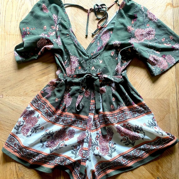 Blue Rain | Pants & Jumpsuits | Blue Rain Green Floral Open Back